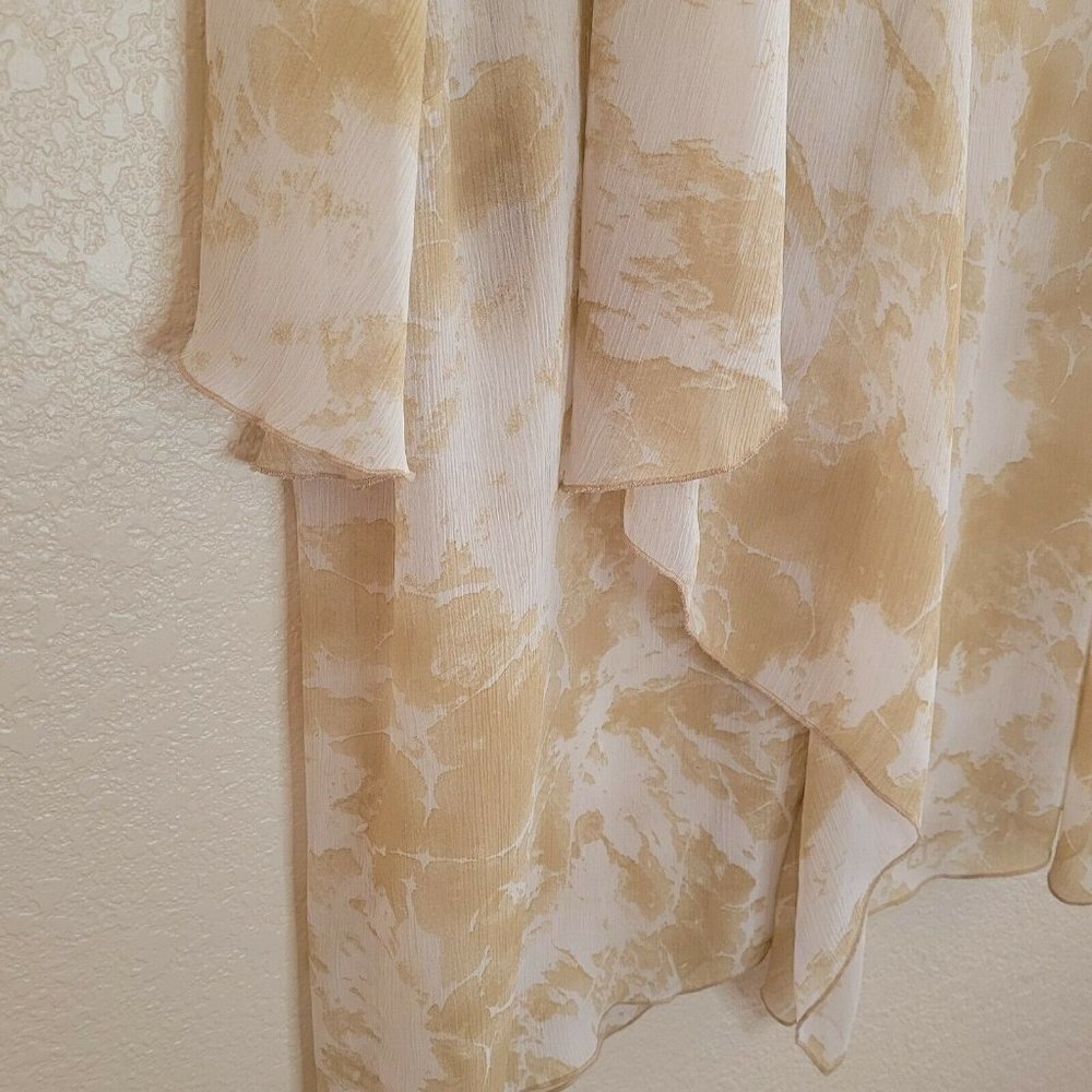 Catherines Tan & White Printed V-Neck Flutter Sleeve Draped Blouse Size 2X - Picture 8 of 11